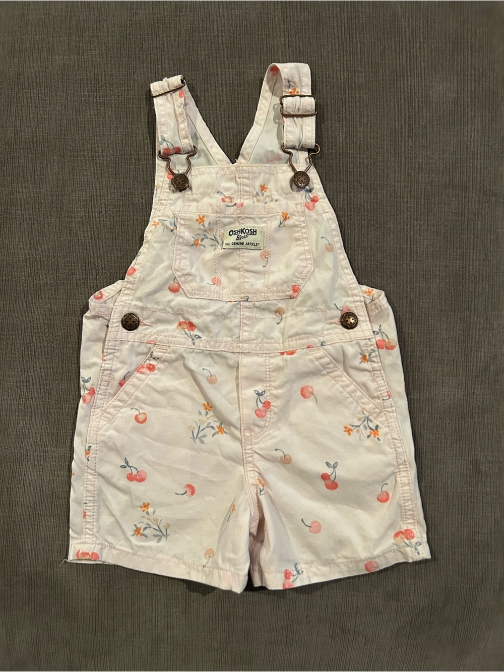 OshKosh B'gosh Pink Cherry Floral Shortall Overalls Toddler Girl 2T